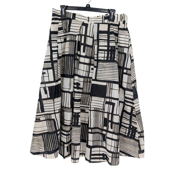 DKNY A Line Midi Skirt Women Size L Abstract Geometric Flowy Pockets Office Boho - Picture 1 of 12